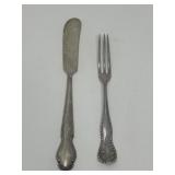 Sterling silver butter  knife, and 1 olive forks