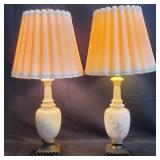 Pair of vintage glass and brass hand painted