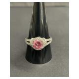 Sterling silver ring with pink and clear CZ stones