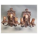 Pair of Spanish revival polychrome and iron wall