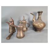 Group of vintage brass Islamic coffee pots