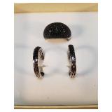 Sterling and black spinel dome ring & earrings
