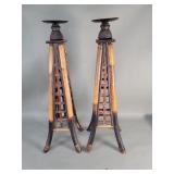 Vintage bamboo, ratan and metal candlesticks