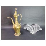Vintage Middle Eastern ewer, glass bowl,