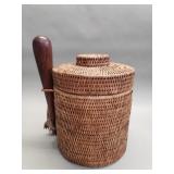 Mid-century rattan ice bucket with accessories