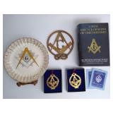 Masonic Items - book, ornaments, plate