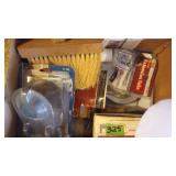Box of Home Tools/Supplies, Brush, Hose Bib