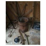 Barrel, Horse Hames, handcrank, wagon wheel as is