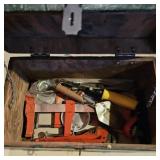 Green Wooden Tool Box w Contents