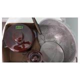 Brown Westbend Bean Crock, Screen, Metal Strainer