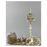Bird Cages, Porcelain Cat and 2 Britain Birds
