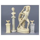 Greek Statue, Columns, Bust and Tiny Urns.