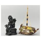 Tibet/Hindu Diety Statue and Asian Junk Boat