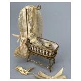 Biedermeier Metal Bassinette w/ Baby, ca, 1900