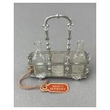 German Silver Caddy w/ 3 Glass Decanters