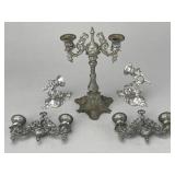 19th C. Cast Candlestand & 2 Hanging Lamps