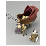 Handmade Vintage Wood & Metal Buggy W/ Dolls