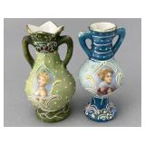 2 Japanese Portrait Vases, 2 1/2" Tall