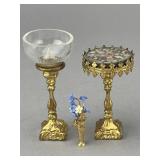 E & S Ormolu Table, Matching Lamp, Brass Flowers