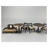 German False Grained Tables, 3 Chairs & Marbletop