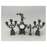 Metal Figural Clock and Candle Stands