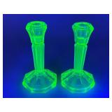 Green Uranium Glass Candlesticks