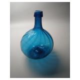 Blue Handblown Glass Bottle with Swirl Design