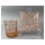 Pink Depression Glass Vase and Plate Set