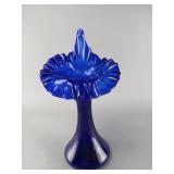 Fenton Cobalt Blue Ruffled Glass Vase