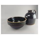 Black Glazed Ceramic Jug and Bowl