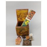 Wooden Box with Assorted Items