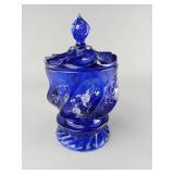 Fenton Hand Painted Cobalt Blue Lidded Dish
