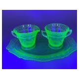 Green Uranium Glass Sugar and Creamer Set