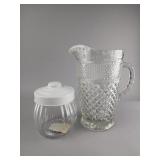 Glass Diamond-Pattern Pitcher and Jar Set