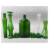 Green Glass Vases and Bottles