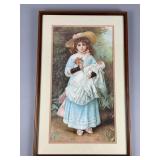 Framed Halftone Print of Girl with Doll