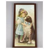 Framed Print of Girl and St. Bernard Dog