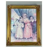 Framed Halftone Print of Three Children