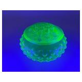 Green Uranium Glass Hobnail Flower Frog