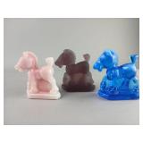 Heisey Glass Horse Figurines in Three Colors