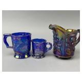 Iridescent Blue Glass Mugs and Pitcher