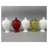 Five Lidded Glass Containers With Grapevine Motif