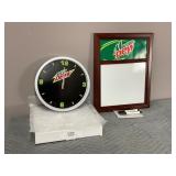 NOS Mountain Dew Wall Clock and Whiteboard Set