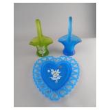 Westmoreland Hand-Painted Glass Basket and Tray Se