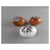 Three Floral Painted Decorative Eggs
