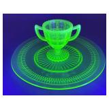 Uranium Glass Cup and Plate Set