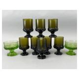 Green Pressed Glass Goblets and Dishes