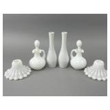 Milk Glass Vases and Cruets