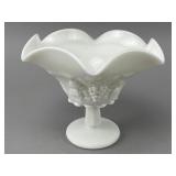 Milk Glass Compote with Grape Motif