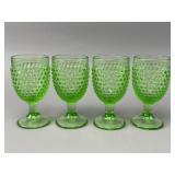 Four Green Hobnail Glass Goblets